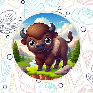 Calcomanía de bisonte linda, calcomanía de vinilo impermeable de búfalo, calcomanía para ventana de automóvil, camión, computadora portátil, botella de agua, dibujos animados, manualidades para niños, naturaleza