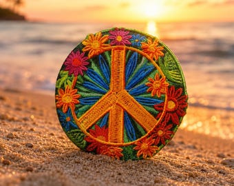 Peace Sign Symbol Patch/Iron-on Patch/Flower Daisy, Boho, Hippie Retro, Woodstock/Sew-on Applique for Clothing Vest/Jacket Backpack Tote Bag