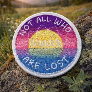 Not All Who Wander Are Lost Patch/Iron-on Patch/Gradient Sunset Scene/Nature/Embroidered Sew-on Applique for Jackets/Vest Clothing Backpacks