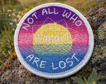 Not All Who Wander Are Lost Patch/Iron-on Patch/Gradient Sunset Scene/Nature/Embroidered Sew-on Applique for Jackets/Vest Clothing Backpacks