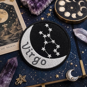Virgo Zodiac Sign Patch/Iron-On Patch/Horoscope Birthday Gifts/Celestial Stars/Constellation/Embroidered Sew-On Applique for Clothing Vest