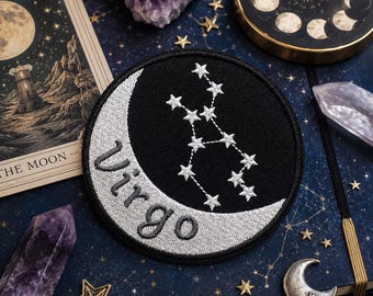 Virgo Zodiac Sign Patch/Iron-On Patch/Horoscope Birthday Gifts/Celestial Stars/Constellation/Embroidered Sew-On Applique for Clothing Vest