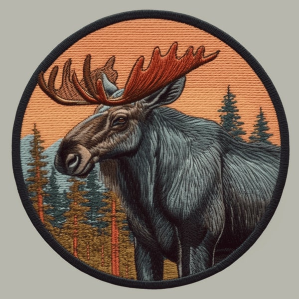 Moose Patch Iron-on/Sew-on Custom Applique for Vest Jacket Denim Clothing Decorative Badge, Wild Animal Nature Outdoor Mountain, Souvenir