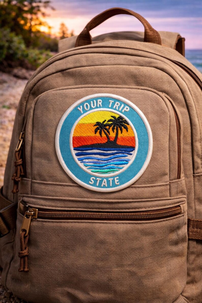 Custom Patch/Iron-On Patch/Personalized Tropical Island w/Palm Trees/Embroidered Sew-On Applique for Vest/Jacket, Clothes, Backpack Tote Bag image 8