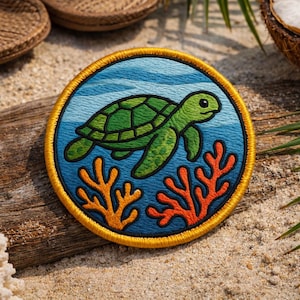 Sea Turtle & Coral Patch/Iron-On Patch/Coconut Girl Fun Vacation/Ocean Wave/Simple Beach Gift/Sew-On Applique for Clothing Jacket Backpack