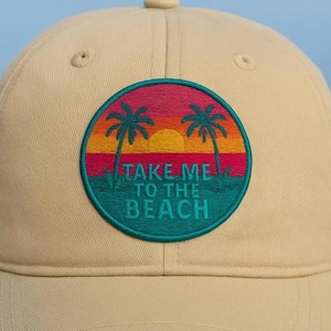 Take Me To the Beach Patch/Iron-on Applique/Tropical Patch/Embroidered Sew-On for Tote Bags & Backpacks/Palm Trees/Sunset/Tropics Patch