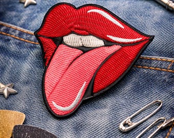 Rote Lippen Zunge Patch/Bügelbild/Rock n Roll Logo/Musik Fan/kultige Band/Aufnäher für Kleidung Weste/Jacke Hüte Rucksäcke