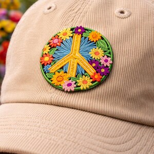 Peace Sign Patch/Iron-on Patch/Retro Decorative Badge/Flowers, Daisy, Boho/Retro Hippie/Sew-on Applique for Clothing Vest/Jacket Backpack