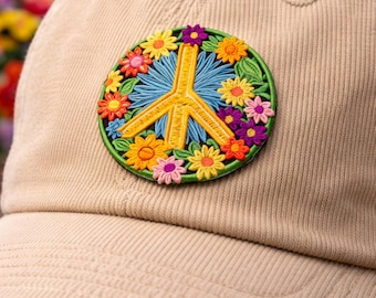 Peace Sign Patch/Iron-on Patch/Retro Decorative Badge/Flowers, Daisy, Boho/Retro Hippie/Sew-on Applique for Clothing Vest/Jacket Backpack
