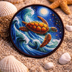 Sea Turtle Patch/Iron-On Patch/Ocean Waves/Sea Life Badge/Tropical Fish/Beach Souvenir/Sew-on Applique for Clothing Vest/Jacket Backpacks