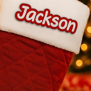 Custom Christmas Name Patch – Personalized Embroidered Holiday Patch – Sew On or Iron On Patch for Clothes, Stockings, Custom Xmas Patches