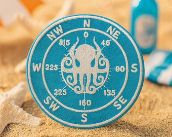 Iron-on Compass Patch/Octopus Patch/Embroidered Sew-on Applique for Jacket, Clothing, Backpack/Nature Patch/Ocean Patch/Shark Patch/Nautical