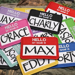 Custom Personalized  "Hello My Name Is" Patch Embroidered Iron-On Custom Applique for Jacket Vest Clothing Backpack Denim Jeans, Funny DIY