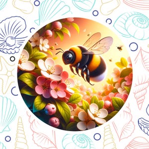 Bumblebee Sticker Decal, Waterproof Vinyl Sticker, Water Bottle Laptop Car Truck Window Bumper Decal, Cartoon, Colorful, Flowers, Insects