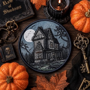 Haunted House Patch/Iron-on Patch/Halloween Costume/Kids Patch/Ghost Bats & Spooky Monster/Sew-on Applique for Clothing Vest/Jacket Backpack