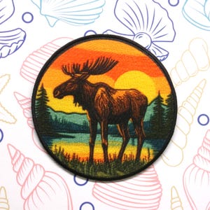 Moose Patch Iron-on/Sew-on Applique for Vest Jacket Clothing, Wild Animal Badge, National Parks, Nature, Mountain Souvenir, Hiking, Camping