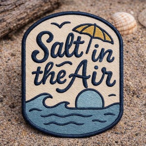 Salt In The Air Patch/Iron-On Patch/Retro Beach Vibes/Ocean Waves/Travel Souvenir/Sew-on Applique for Clothing Backpacks Hats Tote Bags