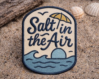 Salt In The Air Patch/Iron-On Patch/Retro Beach Vibes/Ocean Waves/Travel Souvenir/Sew-on Applique for Clothing Backpacks Hats Tote Bags