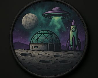 Moon Base Patch/Iron-on Patch/Space Badge/Alien UFO/Spaceship & Rocket/Retro Sci-fi Gift/Sew-On Applique for Vest/Jackets Clothing Backpack