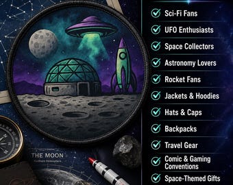Moon Base Patch/Iron-on Patch/Space Badge/Alien UFO/Spaceship & Rocket/Retro Sci-fi Gift/Sew-On Applique for Vest/Jackets Clothing Backpack