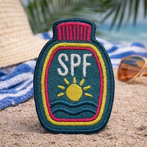 Sunscreen Patch, SPF Patch, Summer Patches, Hat Patch, Sequin Patch, Iron On Patch, Beach Patch, River Patch, Lake Patch, Pool Patch