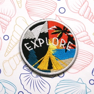 Explore Patch Embroidered Iron-on/Sew-on Applique for Vest Jacket Clothing Backpack / Outdoor Adventure, Camping, Tent, Mountains, Hiking