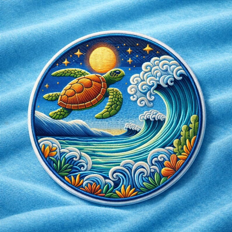 Sea Turtle & Ocean Waves Patch/iron-on Patch/surfers, Scuba Divers/sew ...