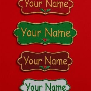 Custom Christmas Name Patch – Personalized Embroidered Holiday Patch – Sew On or Iron On Patch for Clothes, Stockings, Custom Xmas Patches