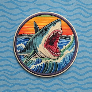 Opstrijkbare Megalodon Shark-patch/naaistenen appliqué voor rugzakken en kleding/Decoratieve patch/Ocean Animal-patch/Zeewezenpatch/Jaws-patch
