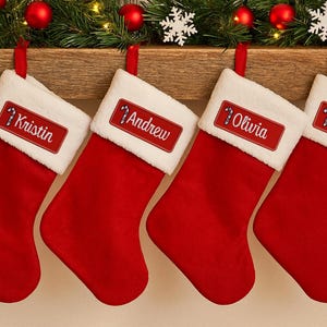4&quot;x1.5&quot; Christmas Name Patch CUSTOM YOUR NAME Personalized Stocking Name Tag Embroidered Iron-on/Sew-on Premium Applique Festive Font 1 Each