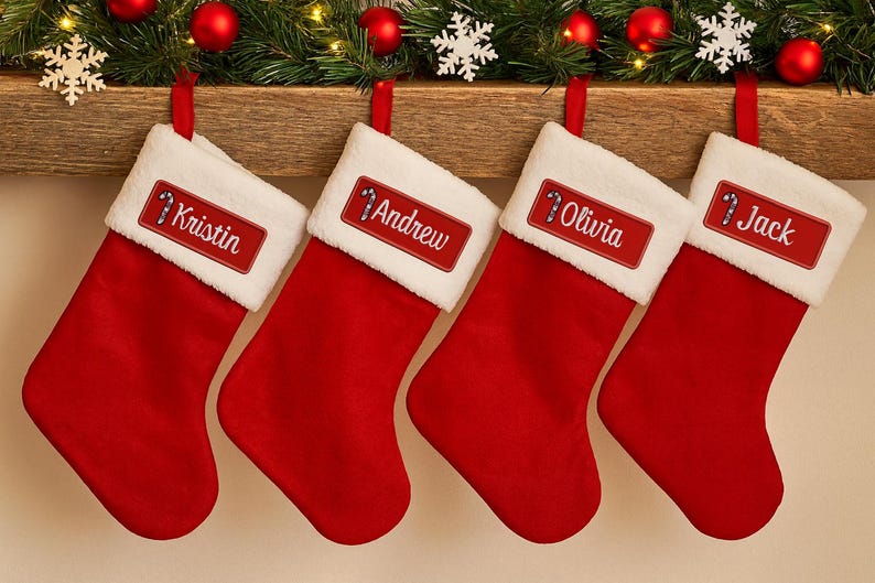 4"x1.5" Christmas Name Patch CUSTOM YOUR NAME Personalized Stocking Name Tag Embroidered Iron-on/Sew-on Premium Applique Festive Font 1 Each image 4
