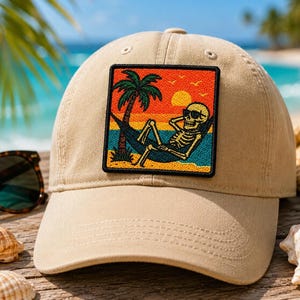 Beach Bum Skeleton Patch/Iron-on Patch/Sunglasses Hammock/Coconut Girl/Sew-On Applique for Clothing Vest/Jacket Hats Tote Bags Backpack image 2
