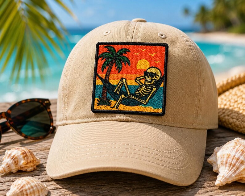 Beach Bum Skeleton Patch/Iron-on Patch/Sunglasses Hammock/Coconut Girl/Sew-On Applique for Clothing Vest/Jacket Hats Tote Bags Backpack image 2