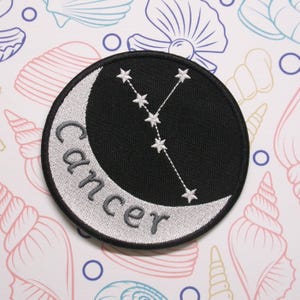 Cancer Zodiac Sign Patch Embroidered Iron-On Applique for Clothes, Jackets & Vests, Horoscope Constellation, Celestial Star Signs, Astrology