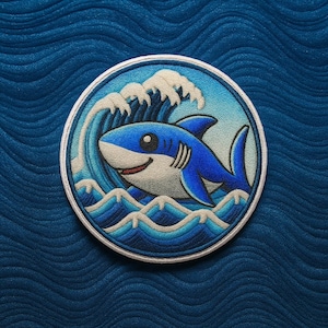 Schattige babyhaai-patch/opstrijkpatch/kinderpatch/naaibare appliqué voor jas, kledingrugzak, tassen, cartoonbadge/oceangolf-patches/ambachten