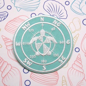 Aplique de bússola/Aplique de tartaruga/Aplique termocolante/Aplique oceano/Aplique bordado para costurar em jaquetas, roupas e mochilas/Garota coco/Vibes de praia imagem 10
