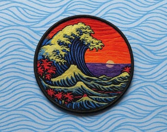 Écusson rétro vagues de l'océan – Insigne thermocollant pour sacs à dos, vestes et vêtements d'été, écusson de surf, vagues style années 70, écusson Beach Vibes, rétro