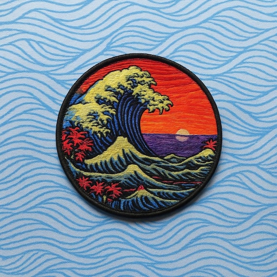 Woohome Patch Sticker, 12 Pz Ola Puesta De Sol Parche Termoadhesivo Parche De Hierro En Patches