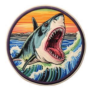 Iron-On Megalodon Shark Patch/Sew-on Applique for Backpacks & Clothing/Decorative Patch/Ocean Animal Patch/Sea Creature Patch/Jaws Patch