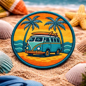 Retro Surf Van Patch/Iron-on Patch/Beach Adventure/Salt Life & Surfing/Palm Trees/Sew-On Applique for Clothing Vest/Jacket Bags Backpack
