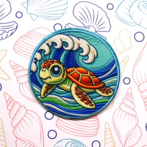 Sea Turtle Patch Iron-on/Sew-on Applique for Jacket Clothing Backpack, for Tote Bags Vest, Ocean Wave Patch, Ocean Life Patch, Animal Badge