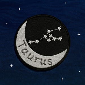 Taurus Zodiac Sign Constellation Patch Embroidered Iron-On/Sew-on Applique for Vest Jacket Clothing Backpack, Horoscope & Astrology Signs