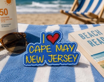I Love Cape May New Jersey Patch/Iron-On Patch/Beach Souvenir/Embroidered Sew-On Applique for Clothing Vest/Jackets Hats Tote Bags Backpack