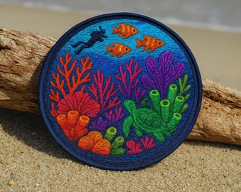 Toppa con pesci tropicali/Toppa termoadesiva/Regalo per avventure subacquee/Atmosfera da spiaggia/Sommozzatore/Applicazione da cucire per abbigliamento, borse, zaini e attrezzatura