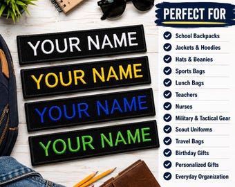 Personalized Name Patch/Iron-On Patch/Custom Text Patches/DIY Nametag/Embroidered Sew-on Applique for Clothing Uniforms Vest/Jacket Backpack
