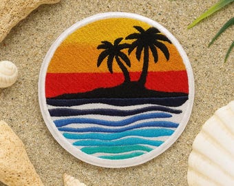 Exotic Tropical Island Palm Tree Patch/Iron-On Patch/Fun Beach Vacation/Embroidered Sew-On Applique for Clothing Tote Bags Vest/Jacket Hats