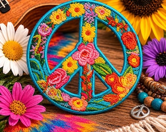 Peace Sign Patch/Iron-on Patch/Flower Child, Daisy, Boho Hippie, Woodstock Music Festival/Sew-on Applique for Clothing Vest/Jacket Backpack