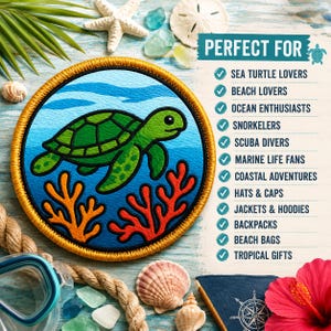 Sea Turtle & Coral Patch/Iron-On Patch/Coconut Girl Fun Vacation/Ocean Wave/Simple Beach Gift/Sew-On Applique for Clothing Jacket Backpack