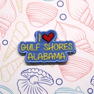 I Love Gulf Shores Patch Embroidered Iron-on/Sew-on Applique for Vest Jacket Clothing Tote Bag, Ocean Wave, Beach Vacation, Travel Souvenir