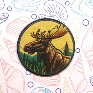 Moose Patch Iron-on/Sew-on Applique for Vest Jacket Clothing, Wild Animal Badge, National Parks, Nature Mountain Souvenir, Hiking, Camping